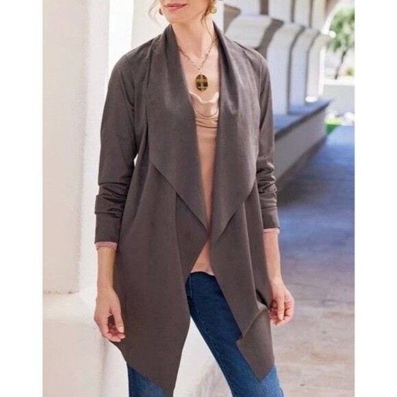 Soft Surroundings Womens M Brown Faux Suede Robin Lasercut Cowgirl Rodeo Open - Picture 1 of 7